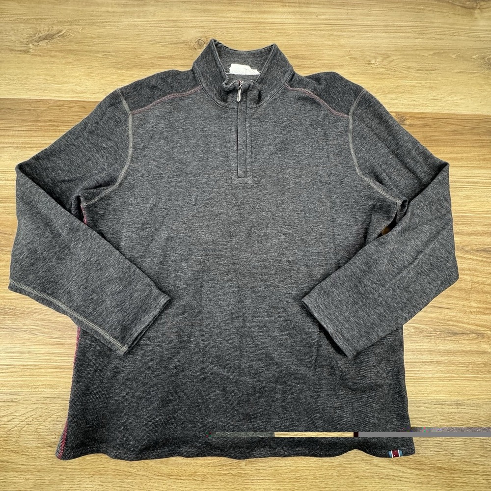 Tommy Bahama 1/4‎ Zip Sweater Mens XL Gray Reversible Pullover Casual